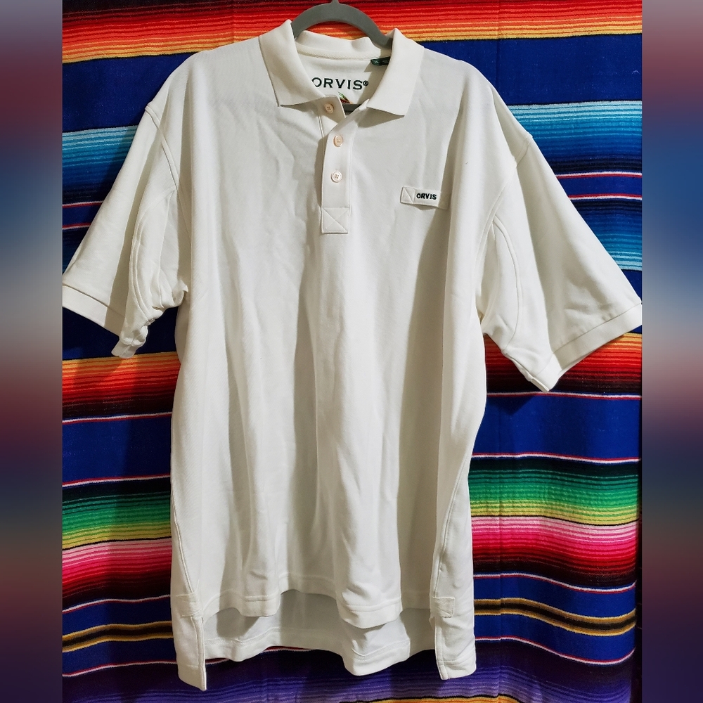 Orvis white polo shirt